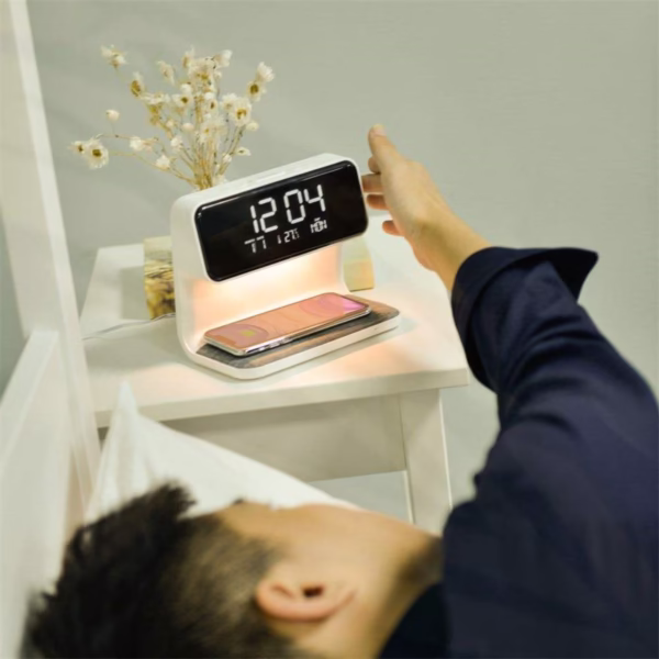 3 in 1 bedside lamp wireless charger lcd alarm clock 17777