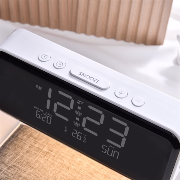 3 in 1 bedside lamp wireless charger lcd alarm clock 1v