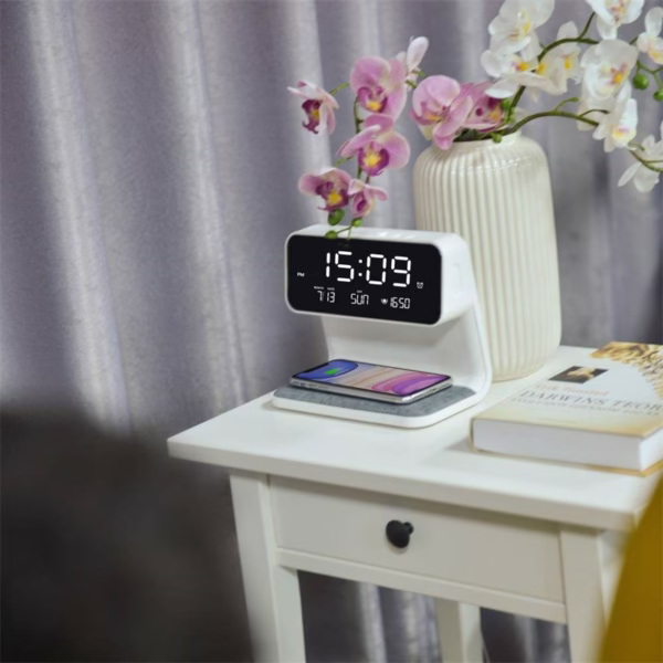 3 in 1 bedside lamp wireless charger lcd alarm clock 7